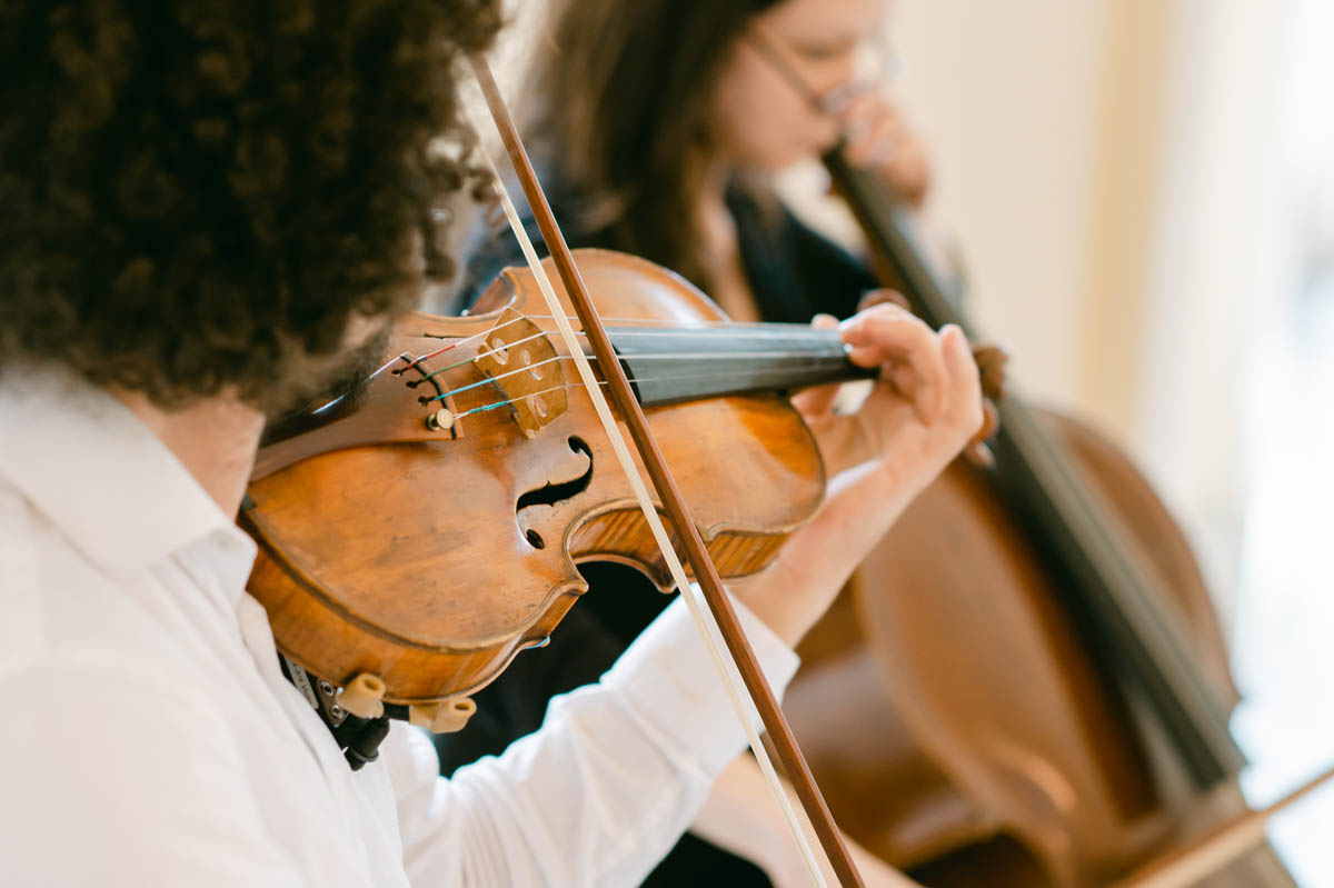 Violins at wedding ceremony.