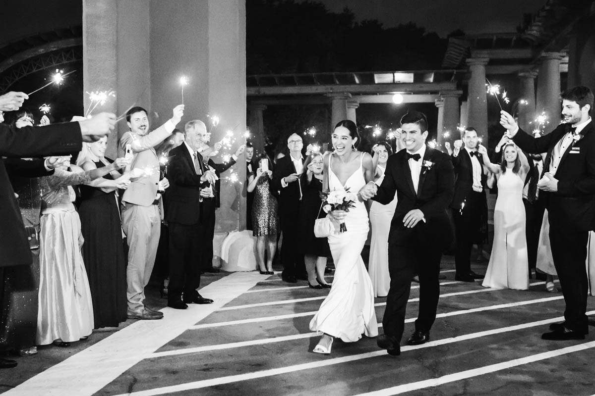 Wedding couple sparkler exit.
