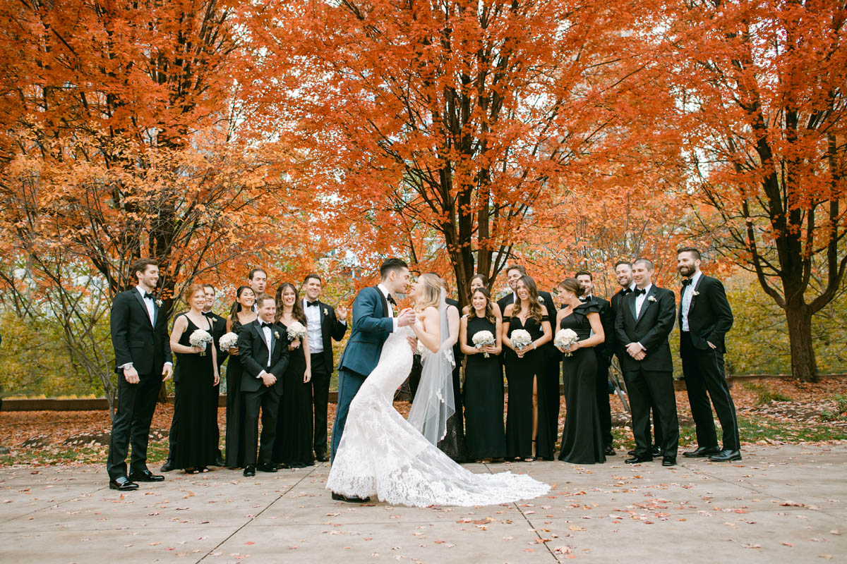 Fall colors Millennium Park wedding.