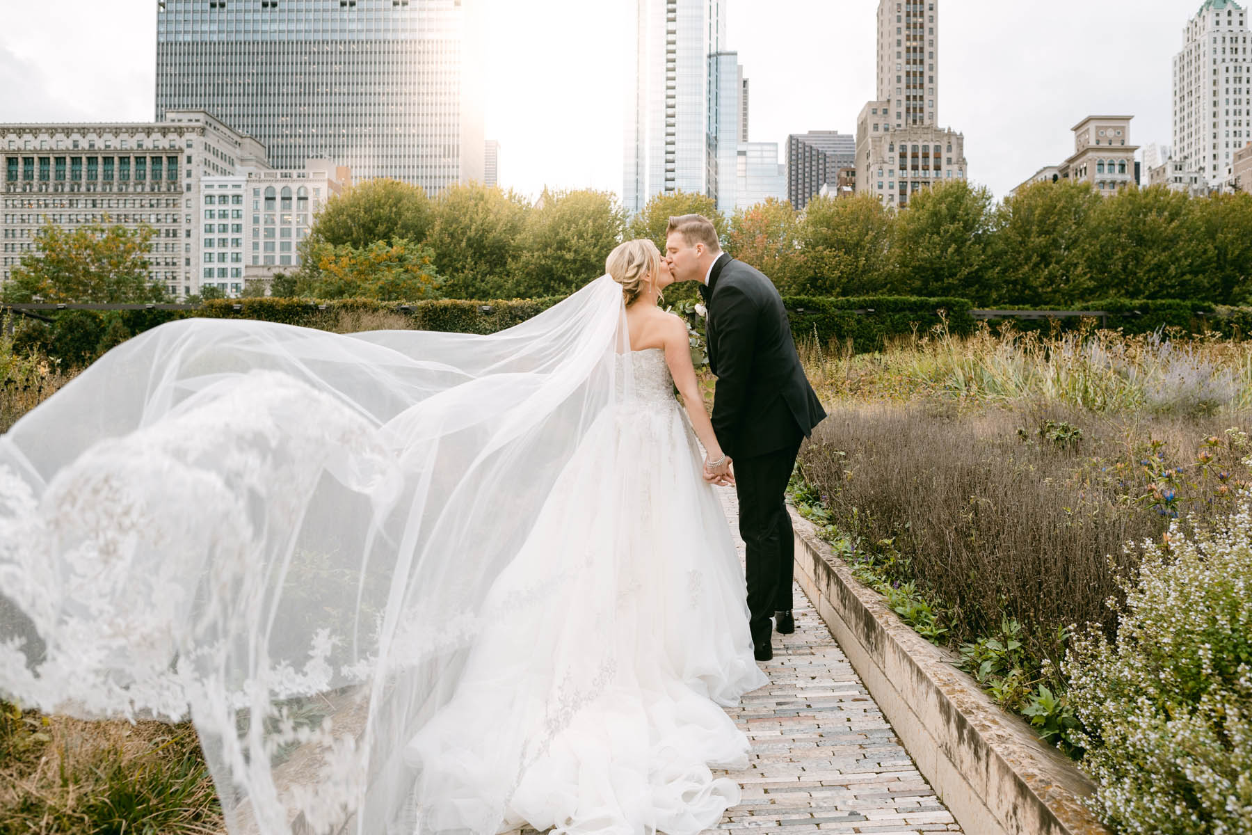 Cathedral veil blowing in the wind at millennium park.