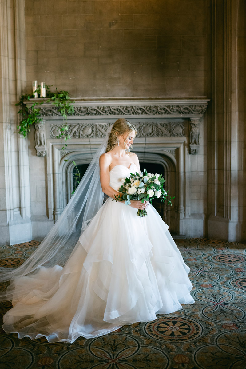 Beautiful bride posing for wedding photo at University Club of Chicago