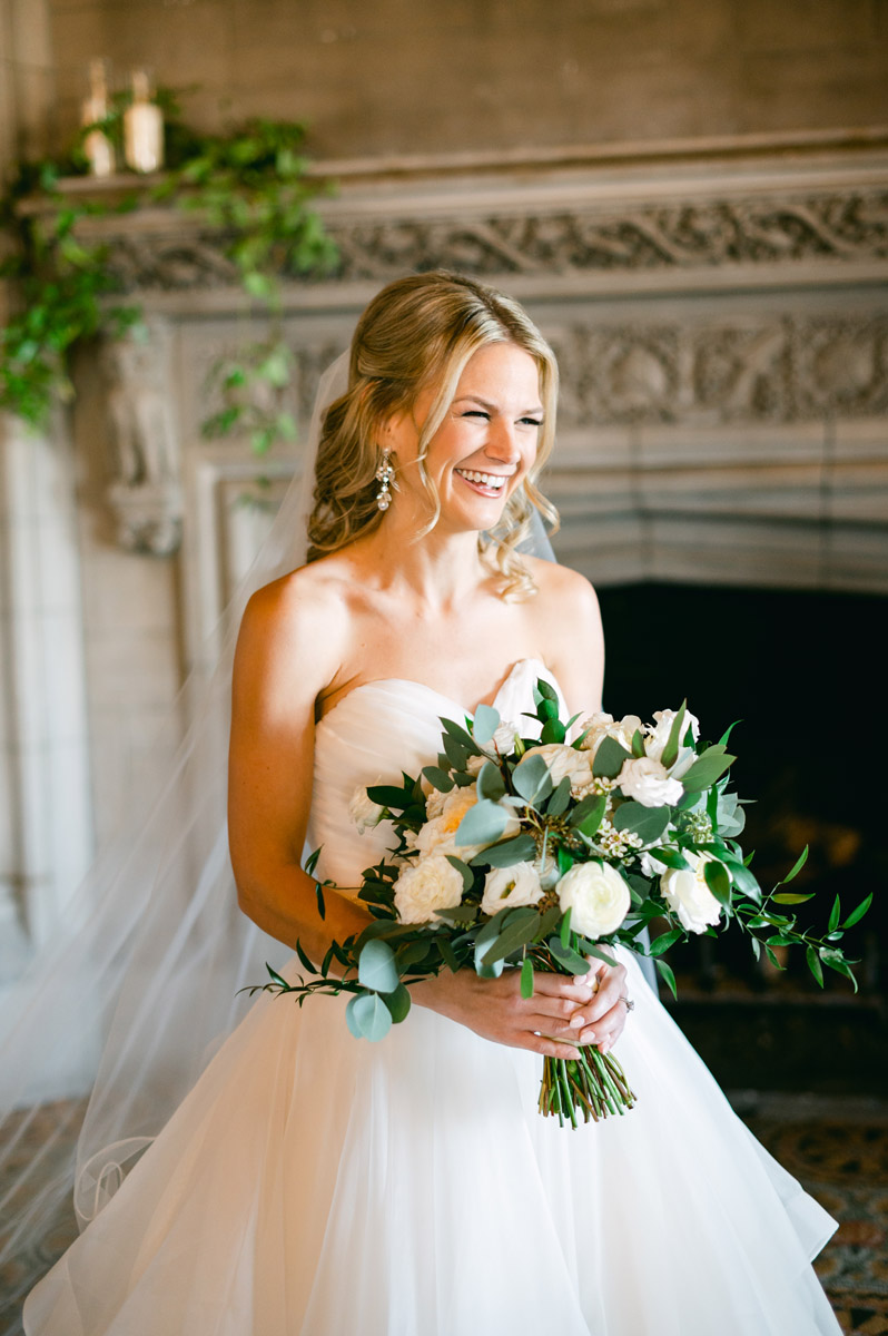 Beautiful bride posing for wedding photo at University Club of Chicago