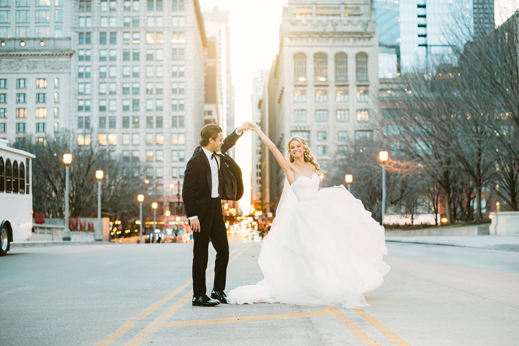 Happy couple dancing for wedding photos at the Art Institute of Chicago Wedding