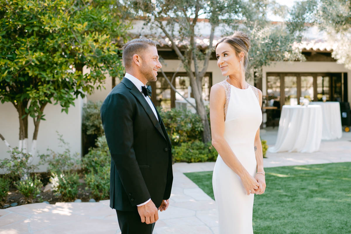 Wedding couple first look on their wedding day.