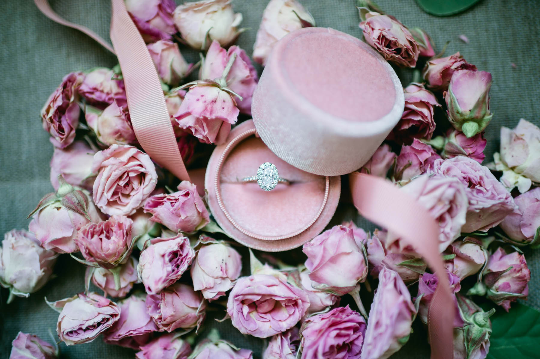 Wedding ring with pink roses.