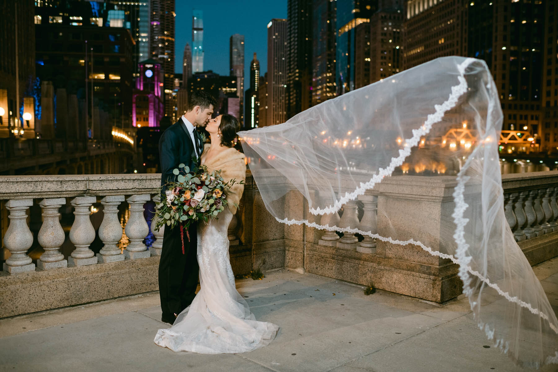 chicago riverwalk night wedding
