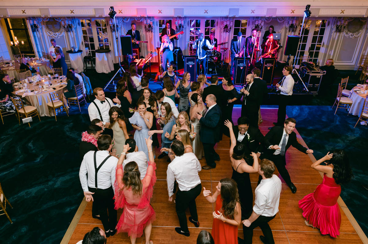 Wedding guests dancing