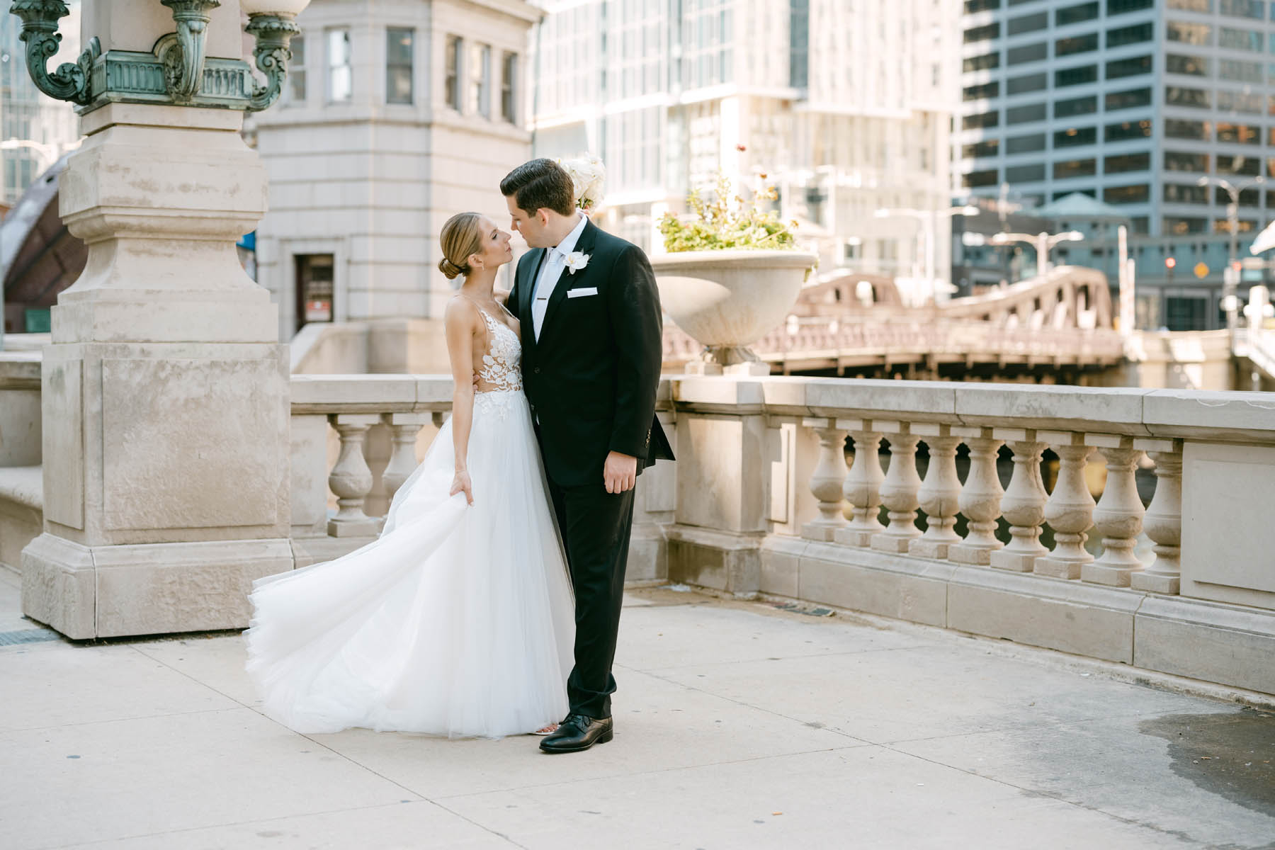Chicago riverwalk light and airy wedding photos
