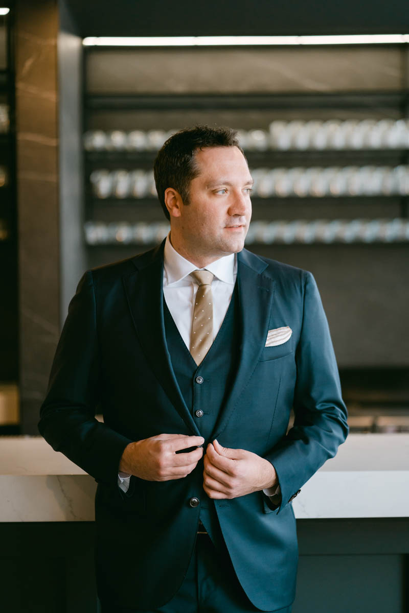 Groom getting ready on his wedding day.
