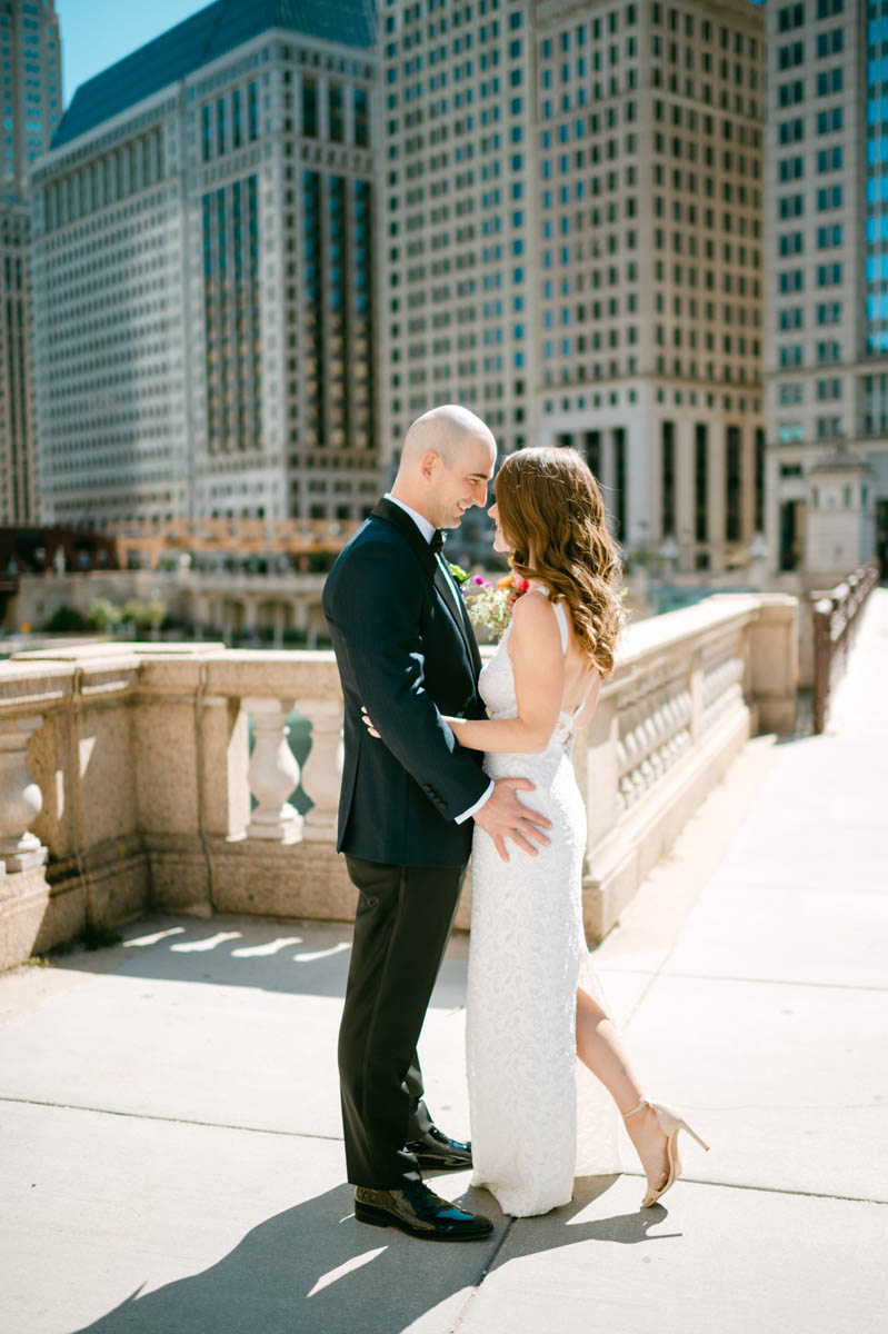 Wedding couple poses for photo at Gibson's Italia wedding.