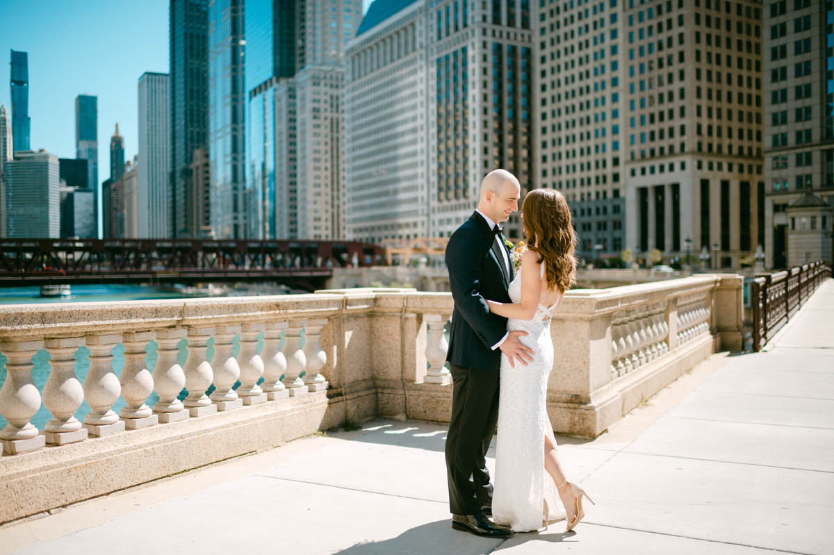 Wedding couple poses for photo at Gibson's Italia wedding.