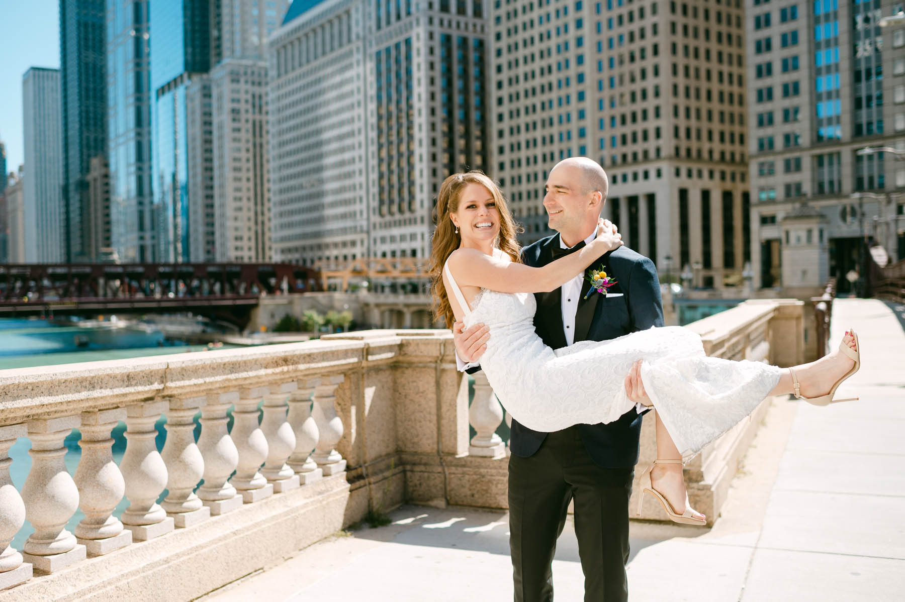 Wedding couple poses for photo at Gibson's Italia wedding.