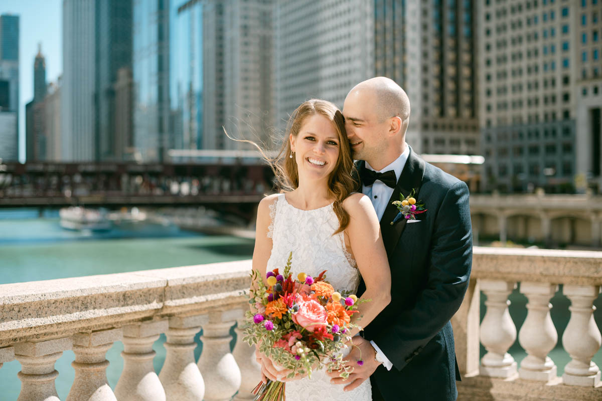 Wedding couple poses for photo at Gibson's Italia wedding.