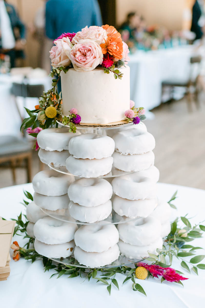 Wedding donuts on a plate.