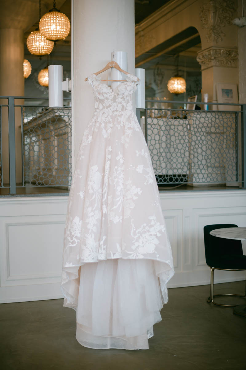 Wedding dress hanging at Room 1520.