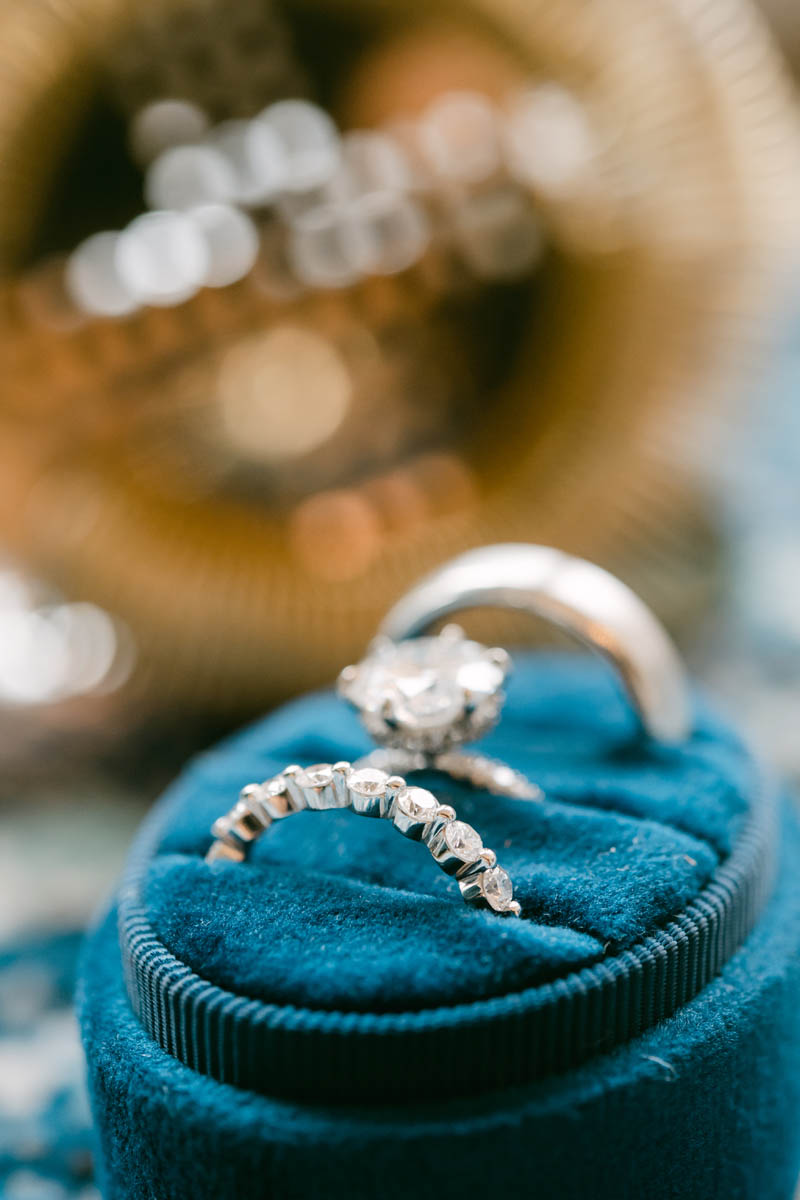 Wedding rings in blue box.