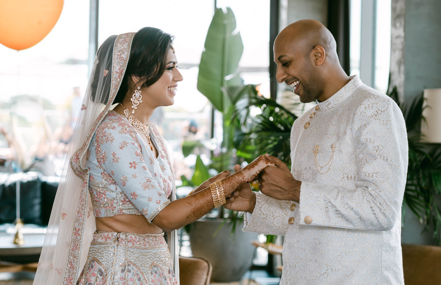 Must have wedding moment Indian couple first look.