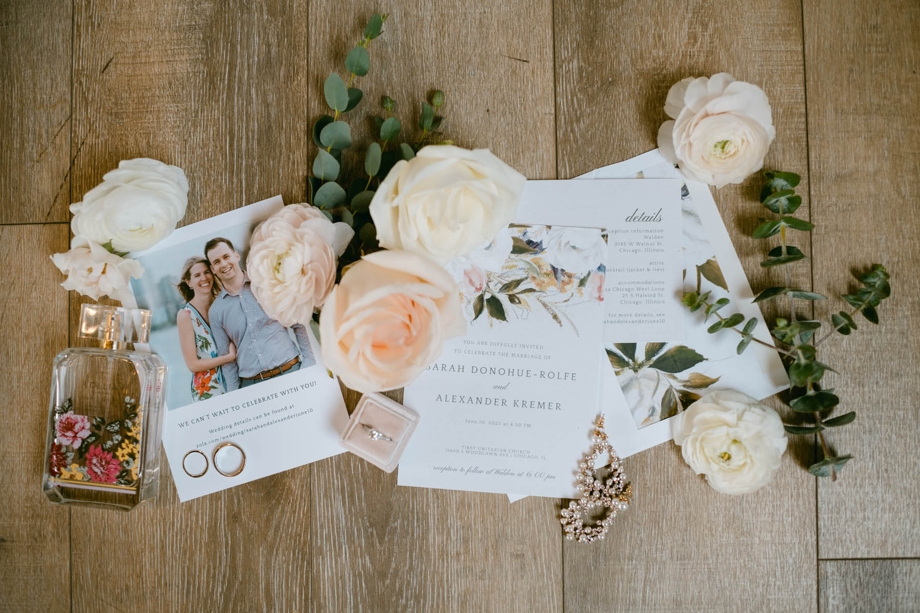 wedding lay flat with blush flowers