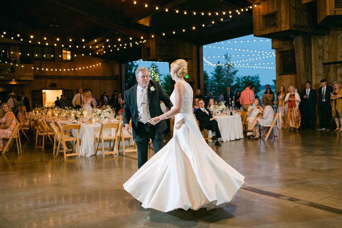 Dad dancing with his daughter at her wedding.