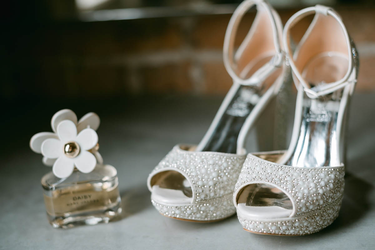 Wedding shoes with perfume.