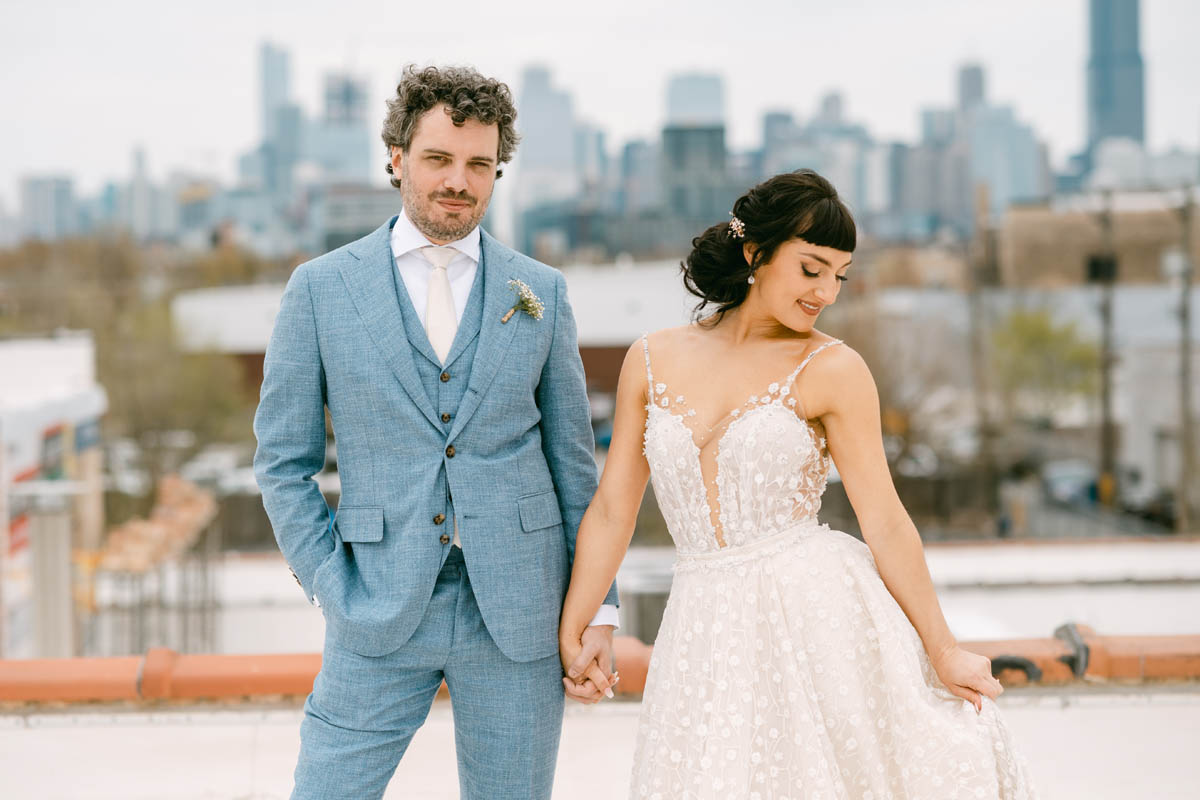 Walden wedding photo on the rooftop.