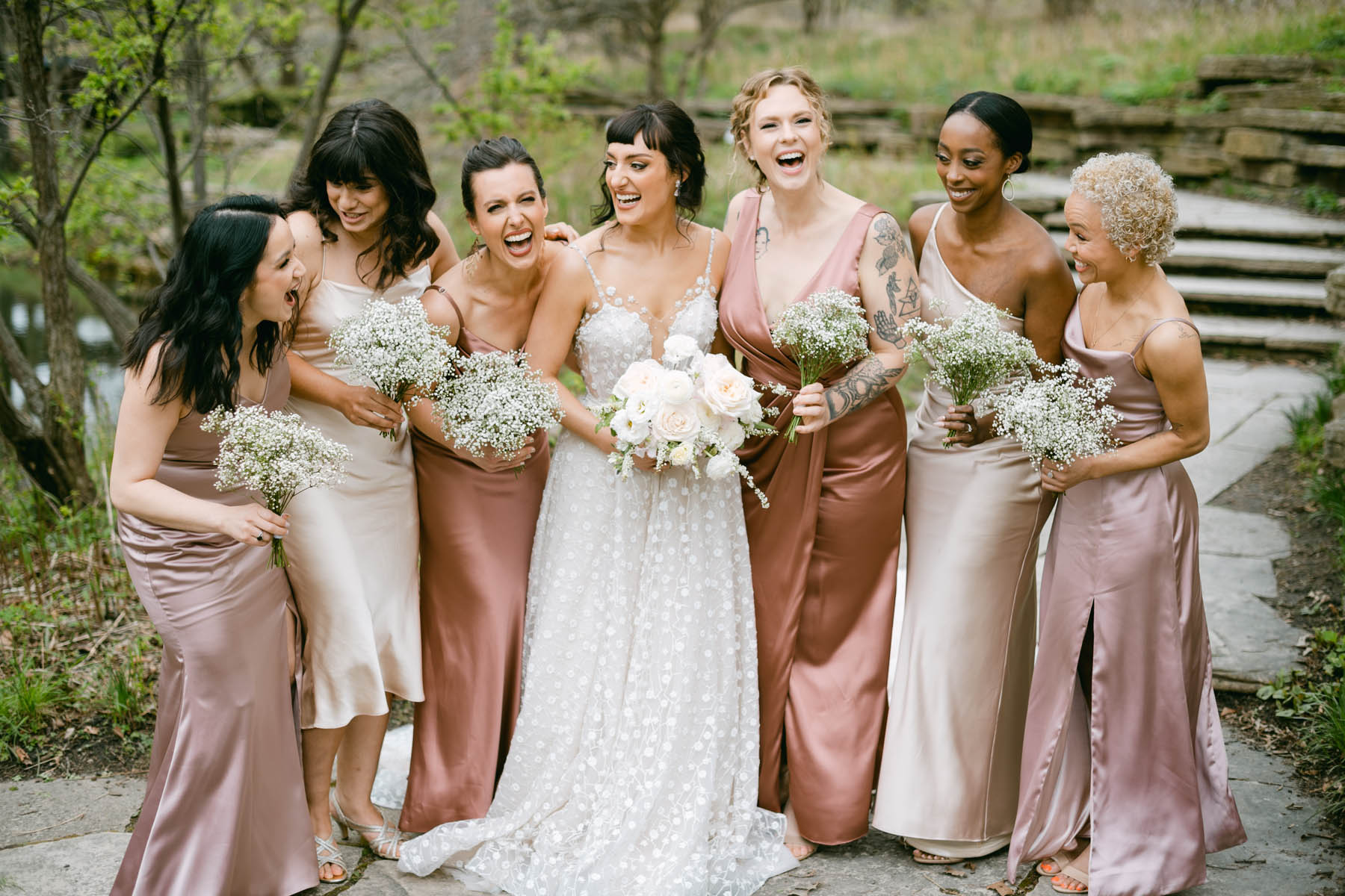 Lilly pond wedding blush bridesmaids dresses.