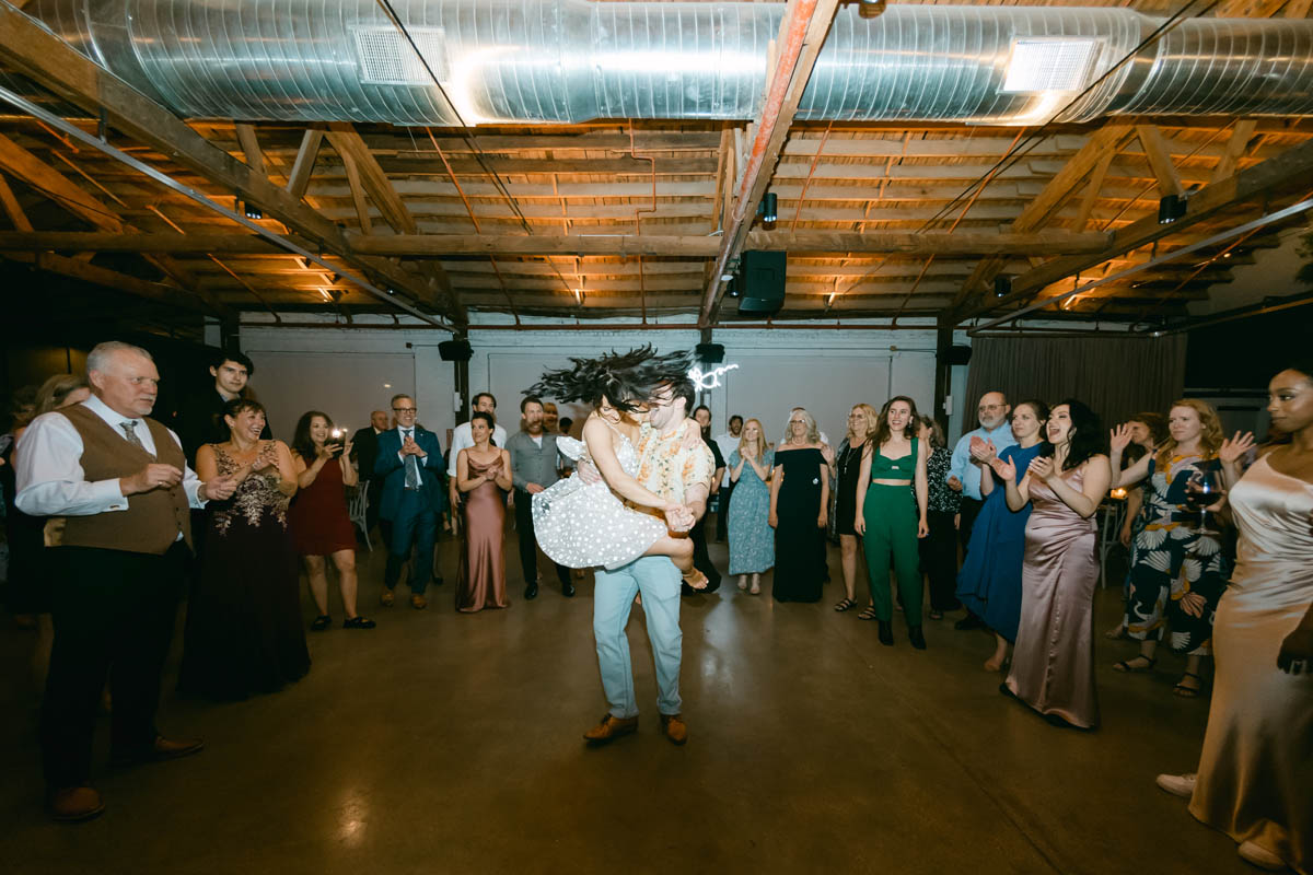 Bride dancing at wedding.