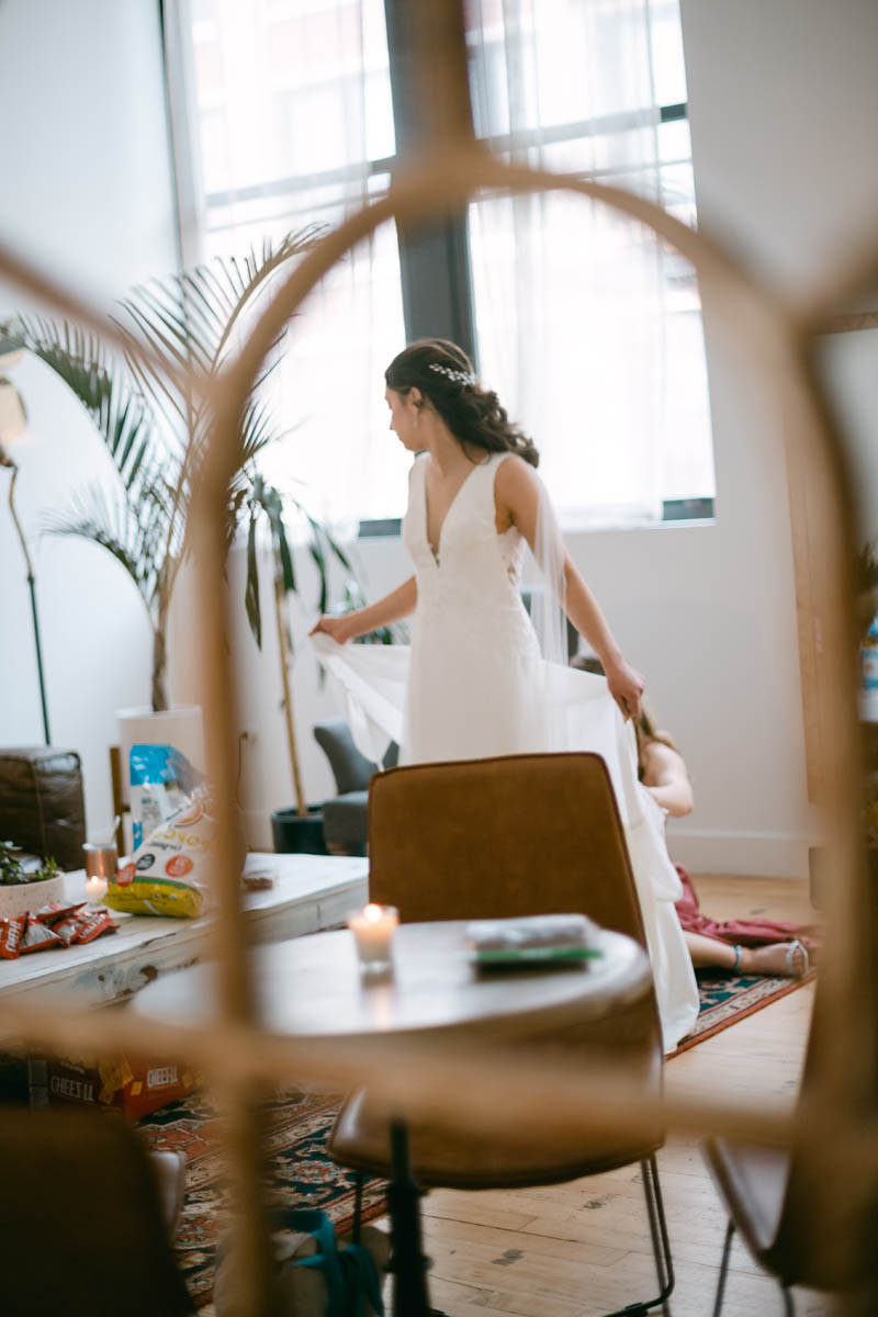 Bride getting ready at Greenhouse Loft wedding.