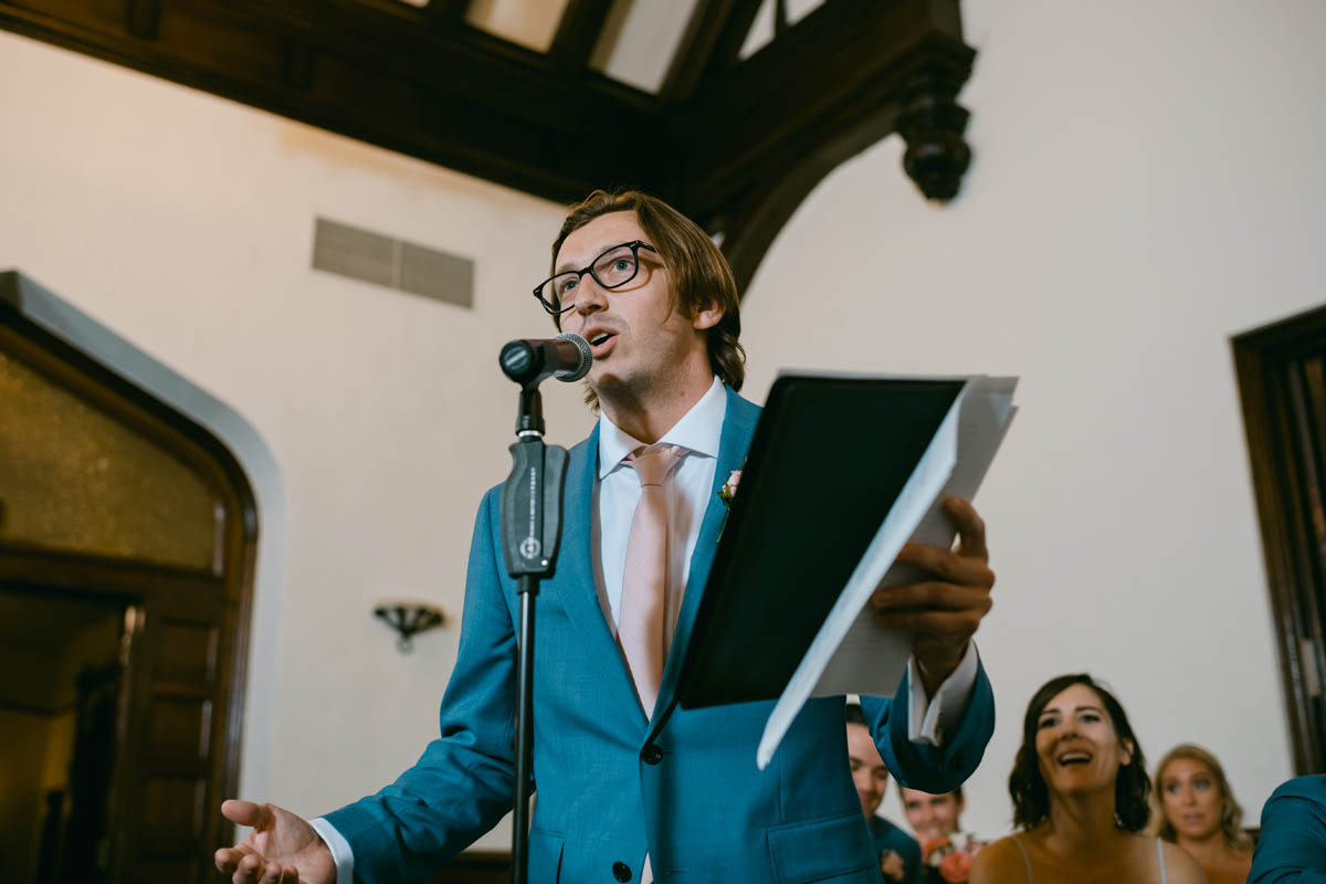 Best man giving toast at Michigan Shores Club wedding