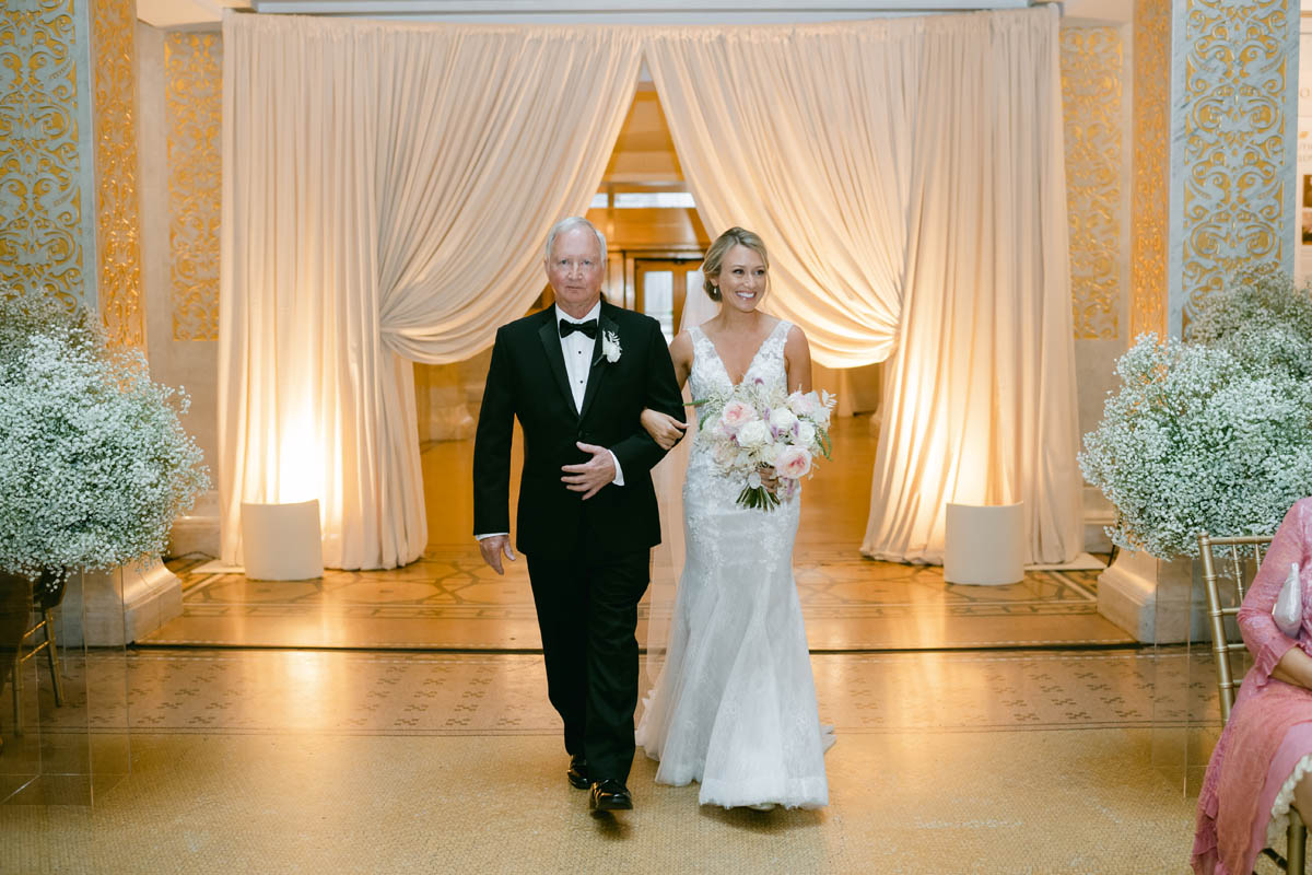 Bride walking down the aisle at Rookery Building wedding