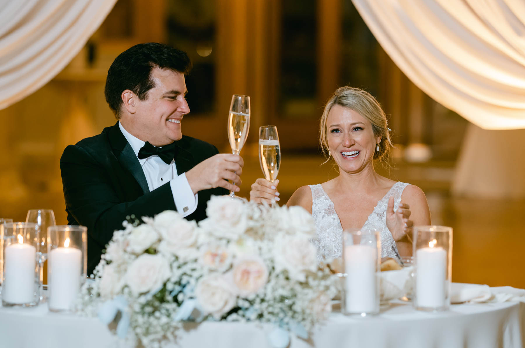 Bride and groom toasting at Rookery Building wedding