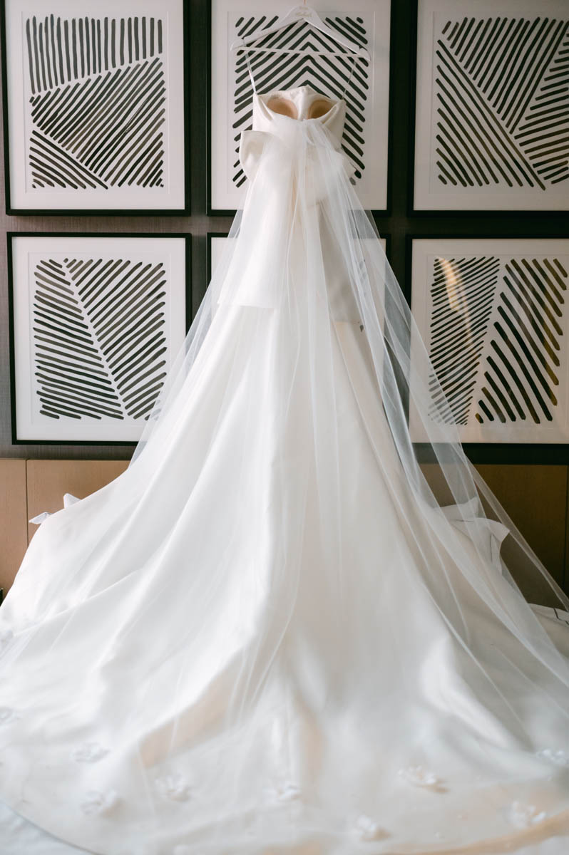 wedding dress hanging at Kimpton Gray hotel wedding
