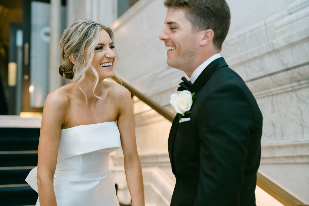 First look with groom at Kimpton Gray Hotel wedding
