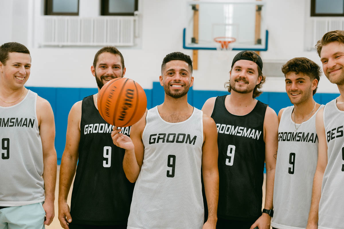 groom playing basketball