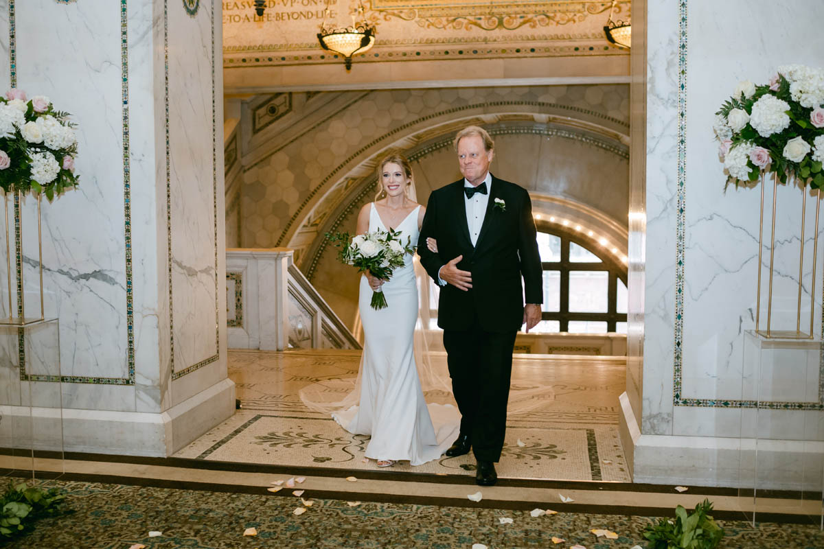 bride walking down the aisle chicago cultural center wedding