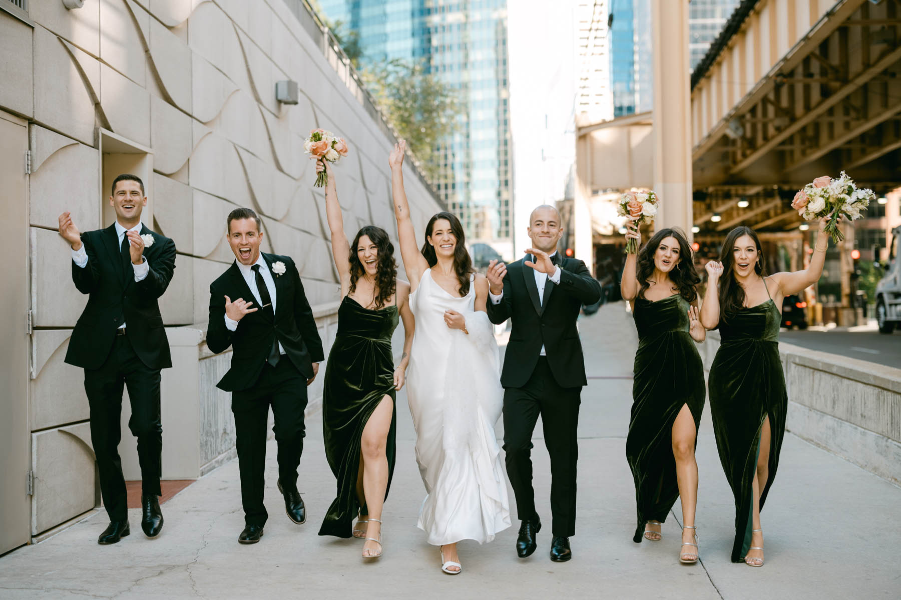 fun Chicago riverwalk wedding photos
