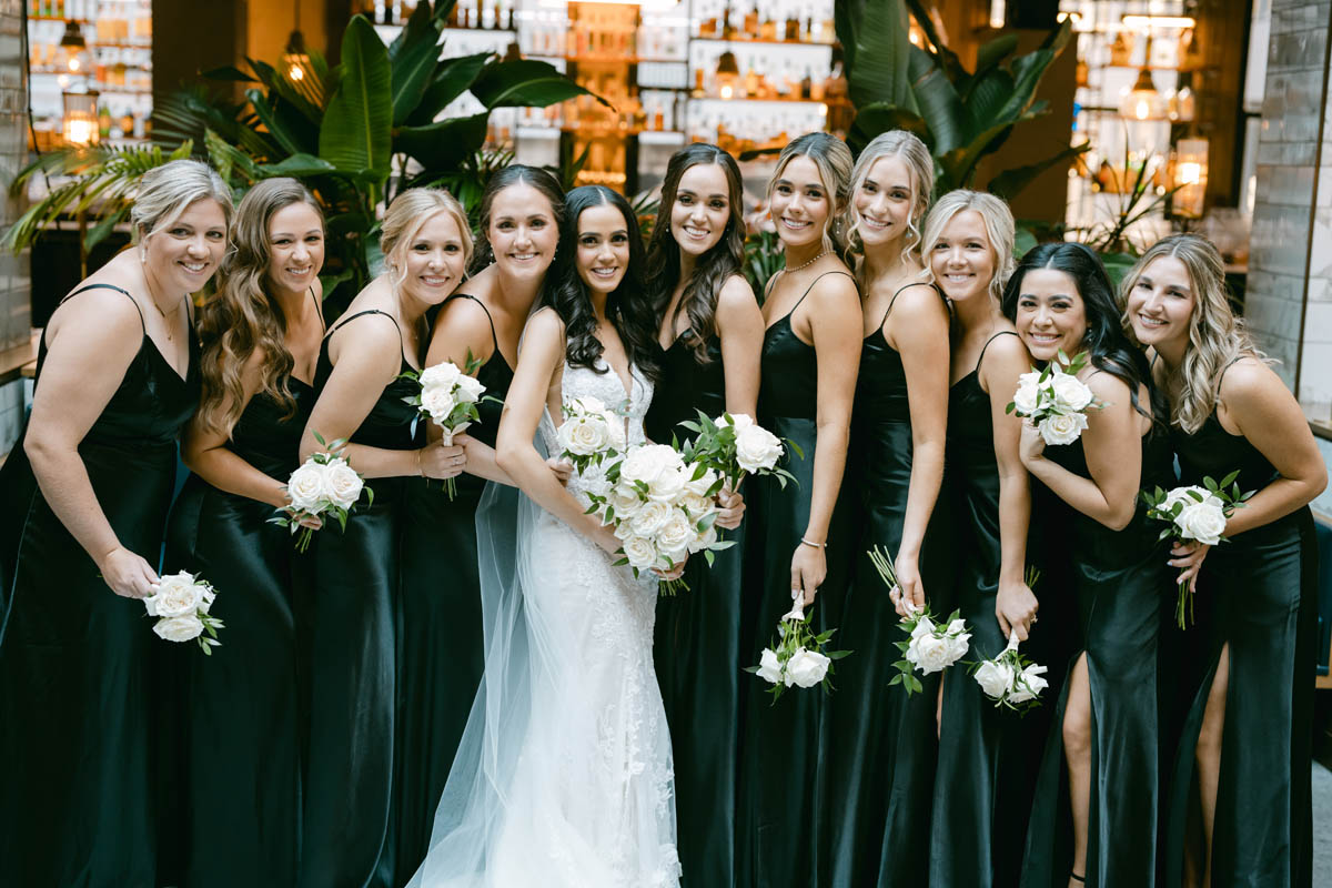 Bridesmaids in black dresses at Fall Kimpton Gray wedding