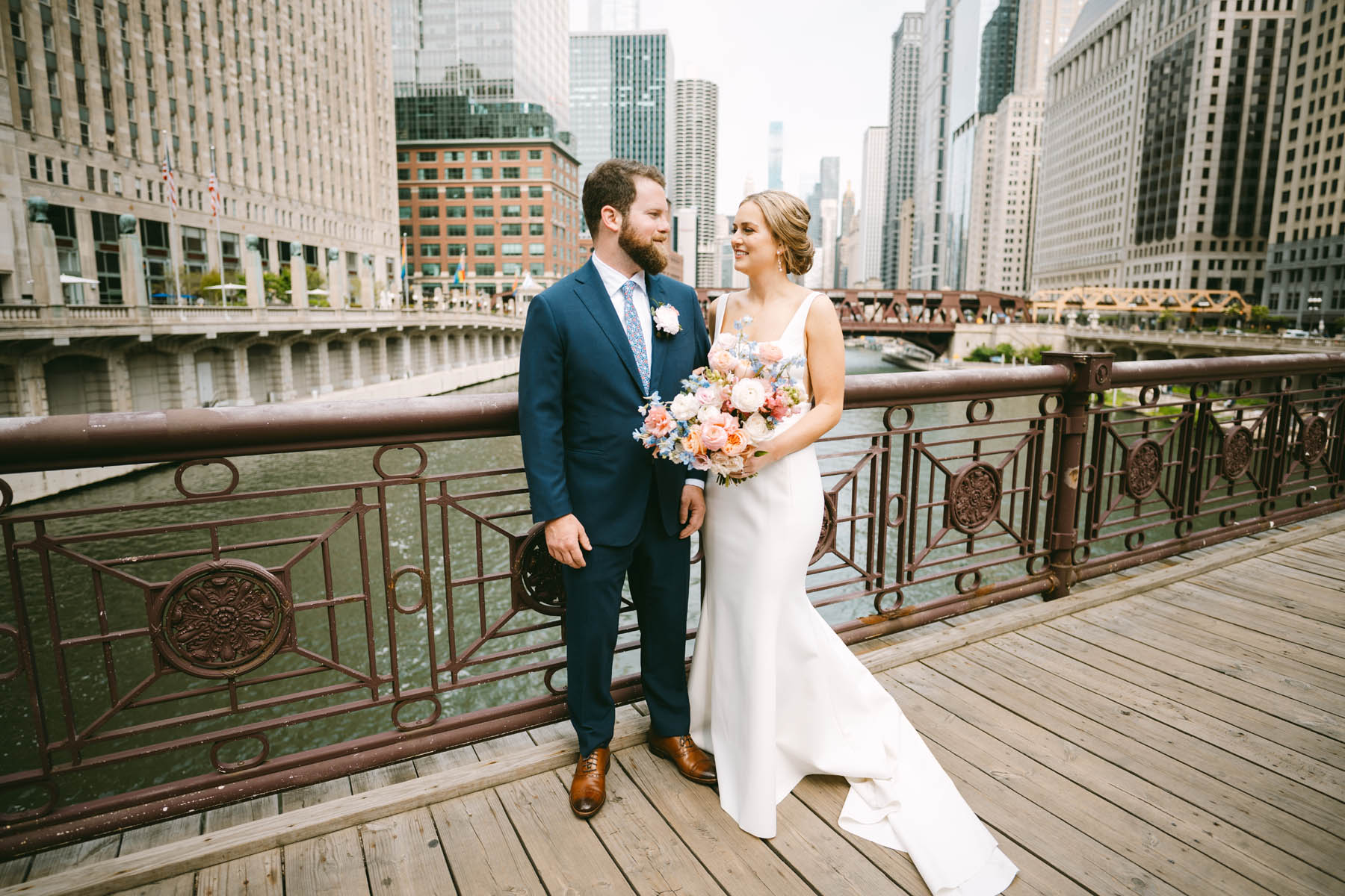 light and bright chicago riverwalk wedding photos