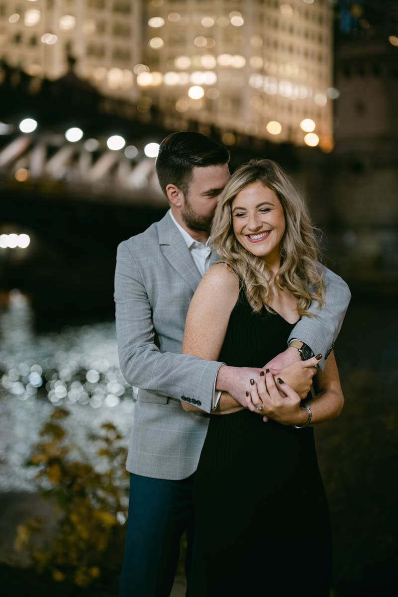 chicago engagement night shot