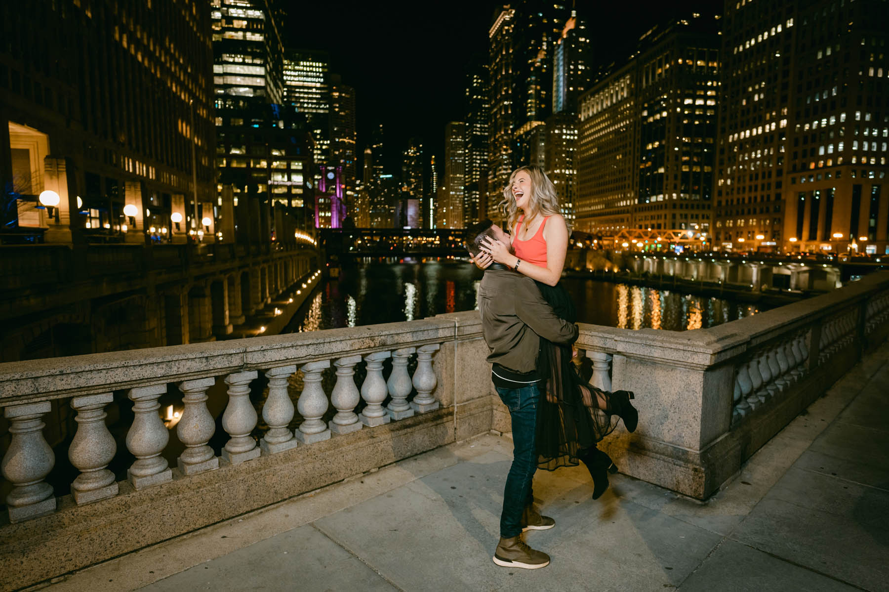 chicago engagement night shot