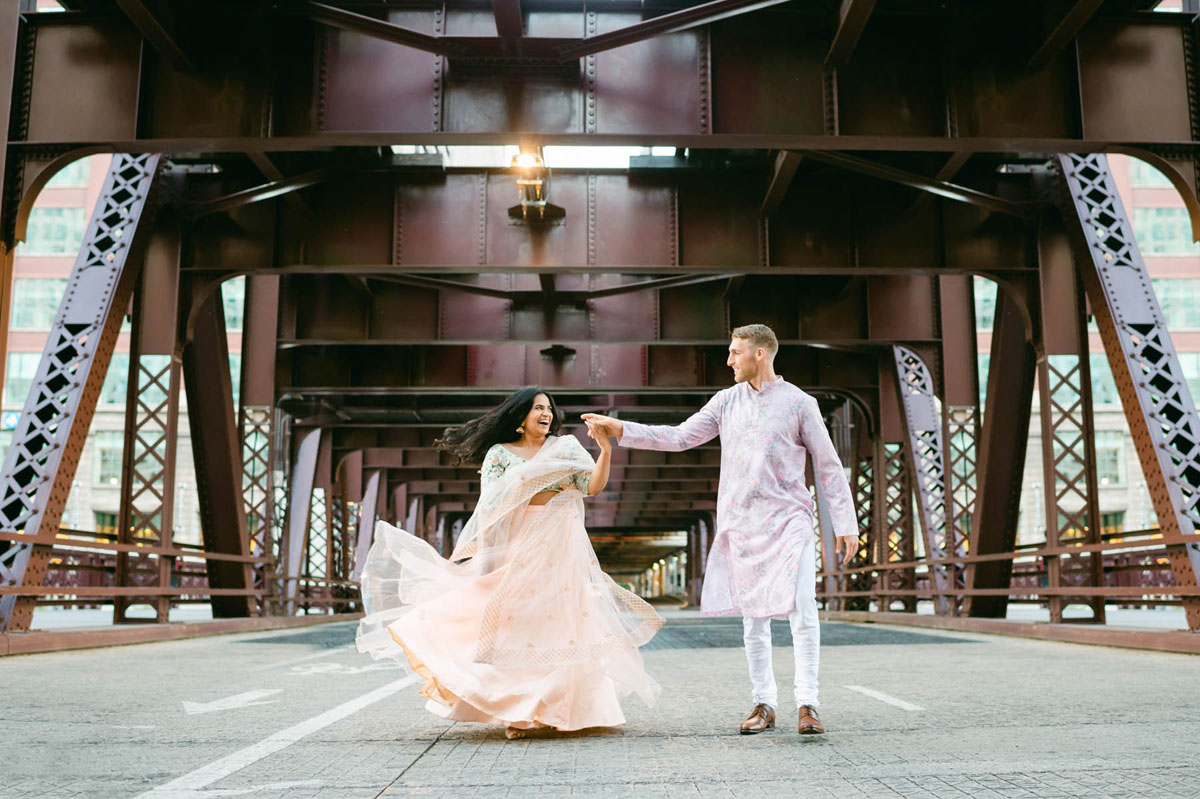 light and bright chicago wells street bridge engagement photography