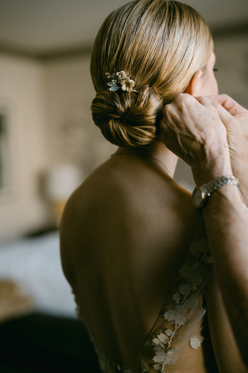 bride getting ready at the Gwen wedding
