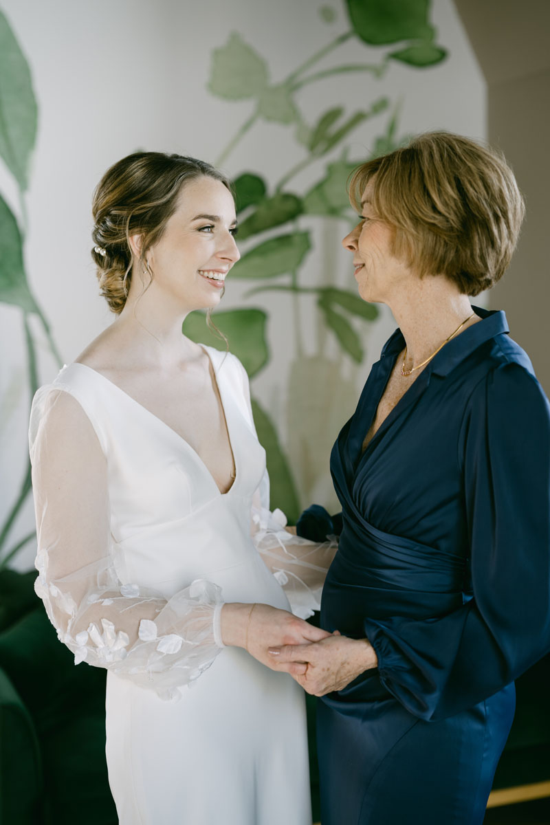 bride and mom getting ready at walden wedding