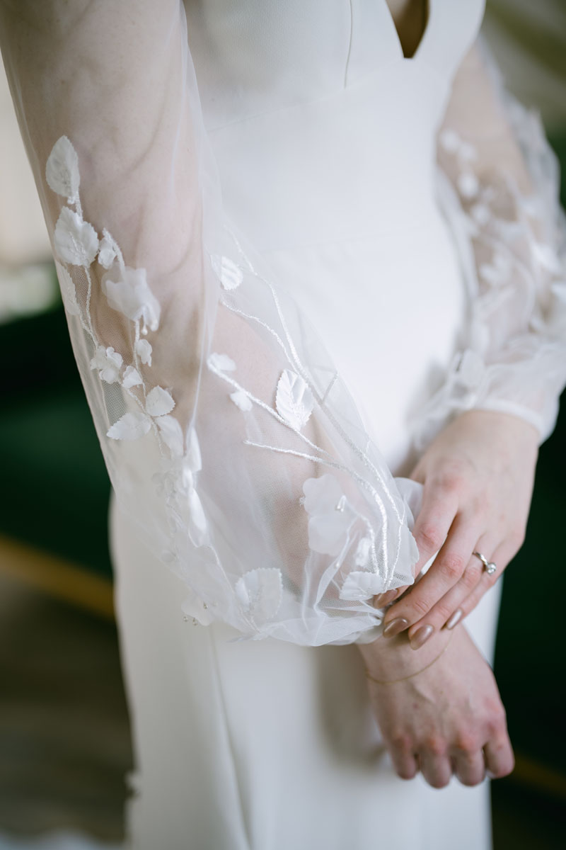 sheer flowered wedding dress sleeves