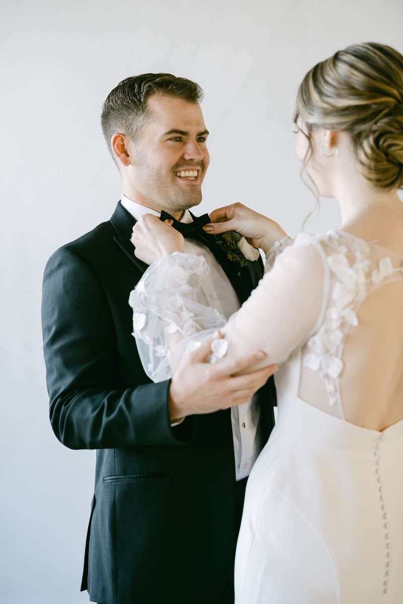 bride and groom first look