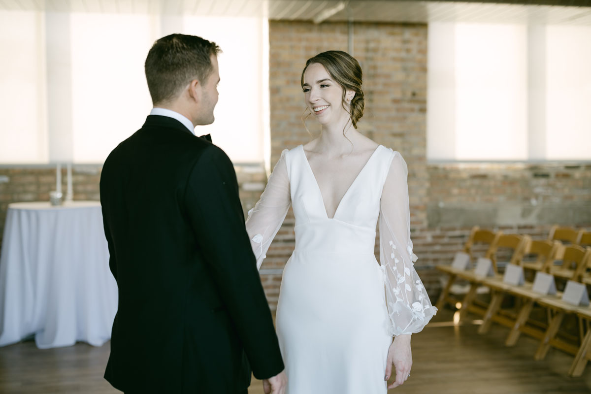 light and airy walden chicago wedding first look