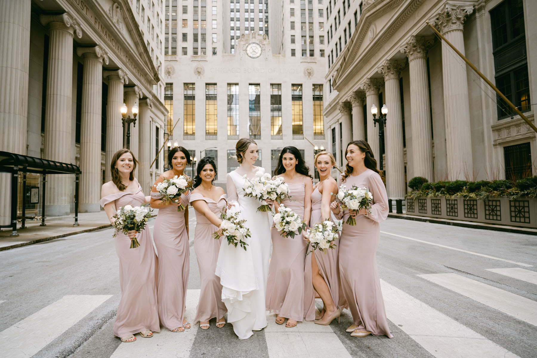 light and airy wedding blush bridesmaid dresses