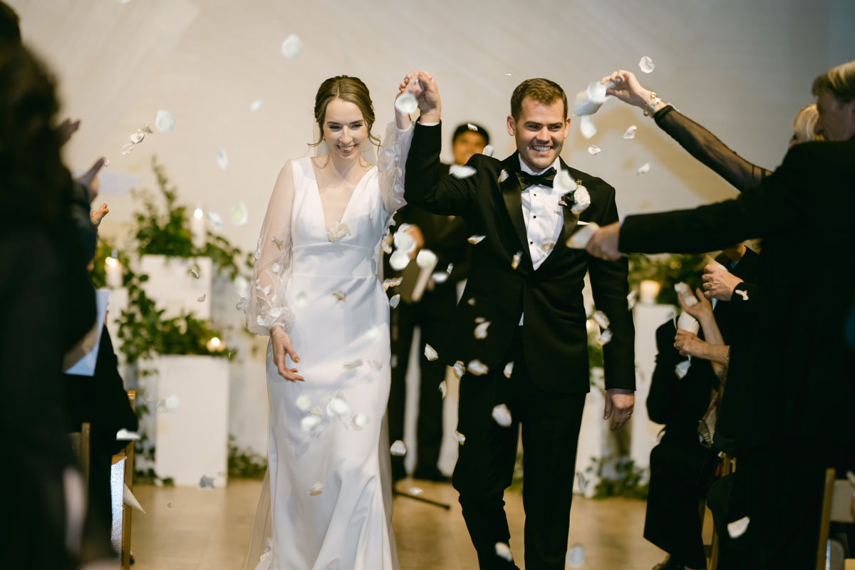 walden wedding ceremony exit tossing flowers