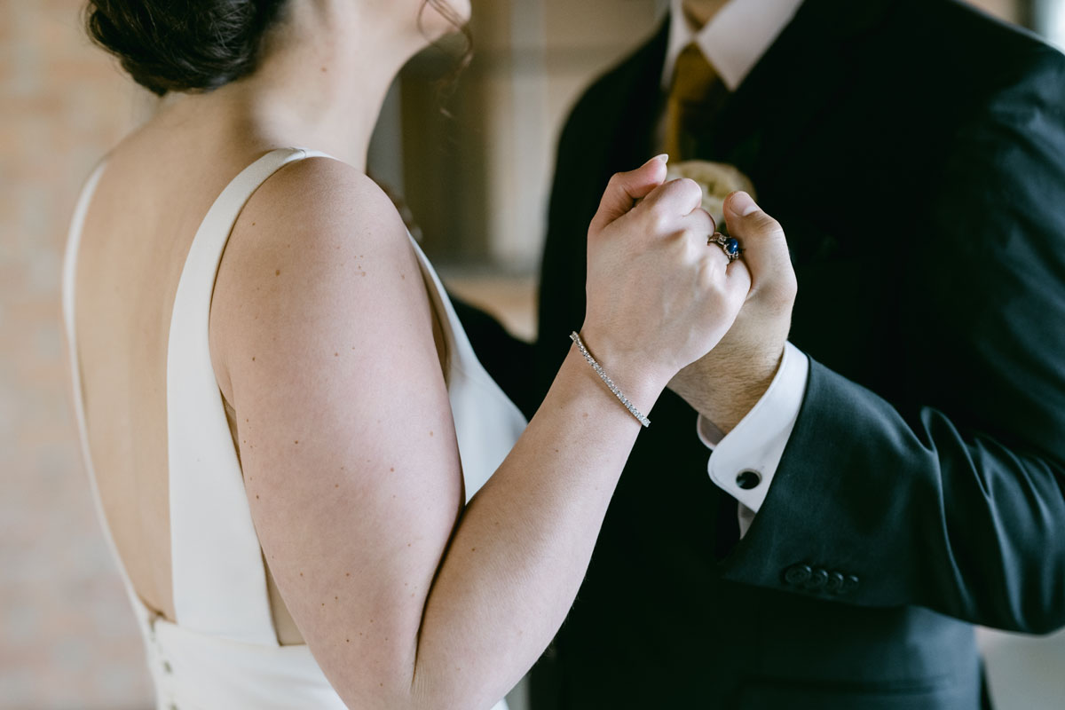 bride and groom first look