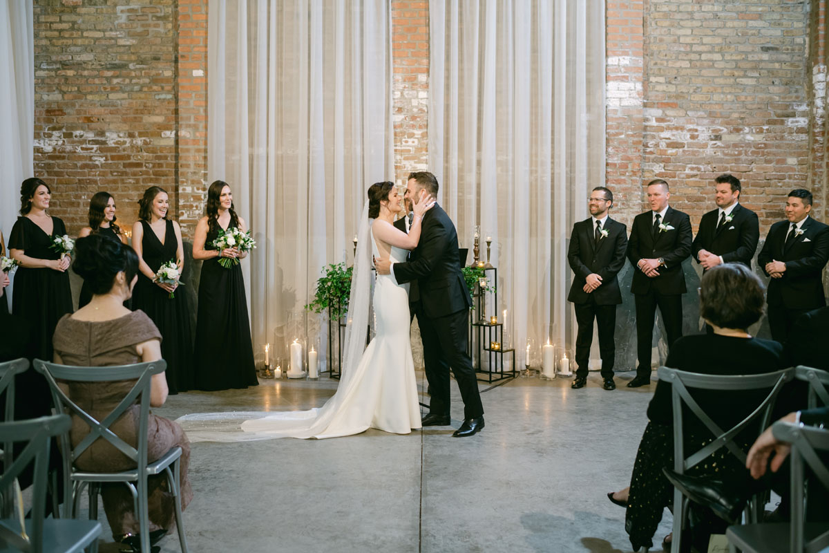 winter fairlie wedding first kiss